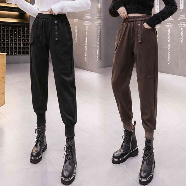 

jxmyy autumn and winter thickened warm woolen cloth slimming woolen casual pants all-match fashionable harem pants 210412, Black;white