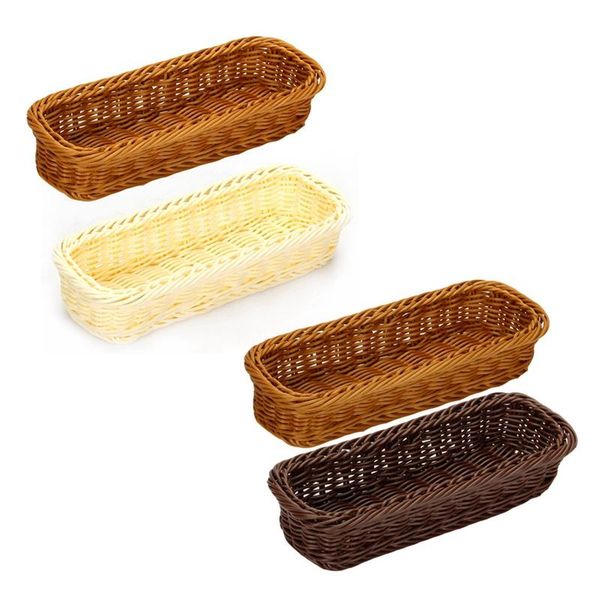 

storage baskets 2 pcs square rattan bread basket,for fruit//fork spoon knife storage,for restaurant wedding table decoration