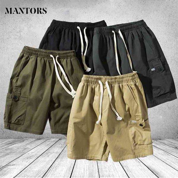 

men's shorts summer plus size cotton elastic waist work bermuda loose baggy breeches army green male cargo casual short 210629, White;black