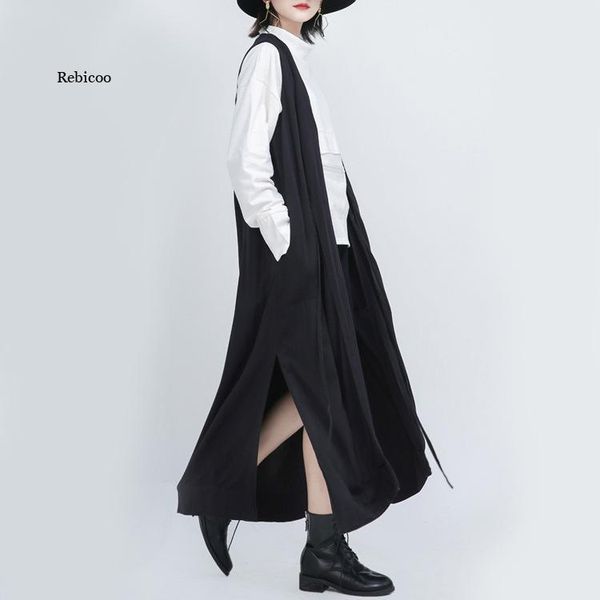 

women's vests women loose fit black vent split vest v-collar sleeveless fashion tide spring autumn, Black;white