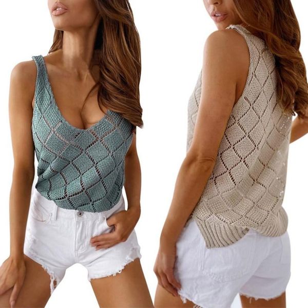 

women's tanks & camis women summer hollow all-match vest sweater t shirt, White