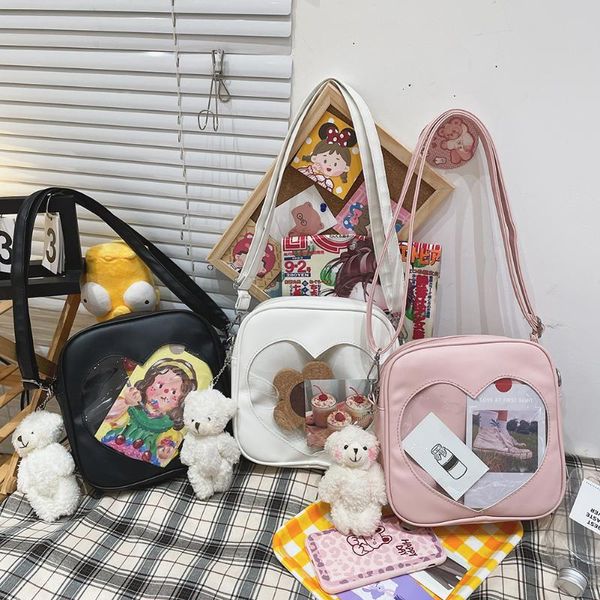 

evening bags kawaii bolsa soft fashion transparent love solid color crossbody bag ladies casual small pu leather shoulder with pendant