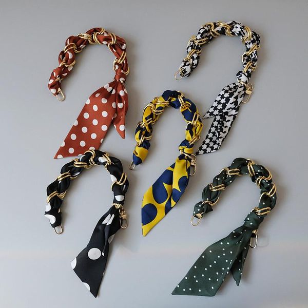 

bag parts & accessories fashion silk scarf handle short chain for handbag women chic metal replacement green red strap shoulder bagbelt, Black