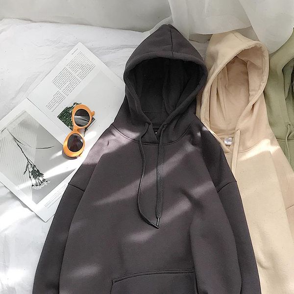 

cotton 12 women colors warm oversized womens solid hooded female thicken hoodies lady autumn fashion, Black