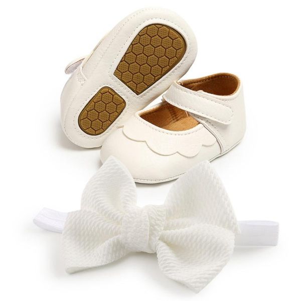

first walkers pu leather baby girls shoes spring autumn toddler +headband bow-knot soft sole hook & loop prewalker shoe