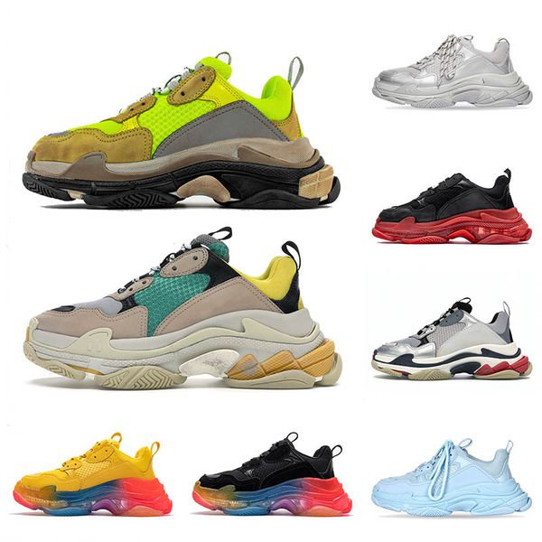 

men casual shoes triple s fashion flat clear sole cherry blossom powder light pink rainbow lavender green yellow blue womens sneakers traine