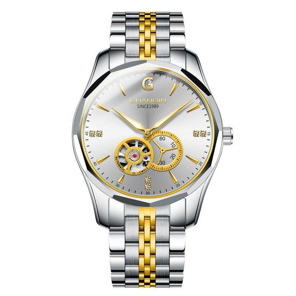 

wristwatches guanqin watch men's automatic mechanical tungsten steel waterproof luminous, Slivery;brown