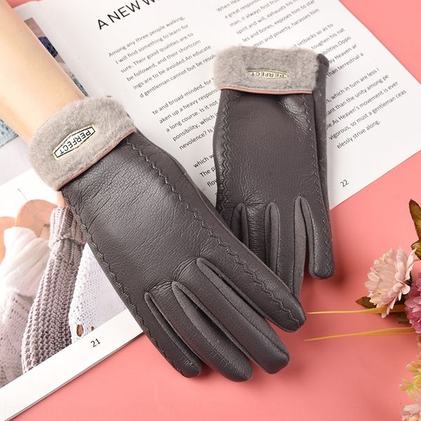 

22mc women' warm autumn and winter warm mittens and plush thickened german velvet leather leather gloves gloves delivery, Blue;gray