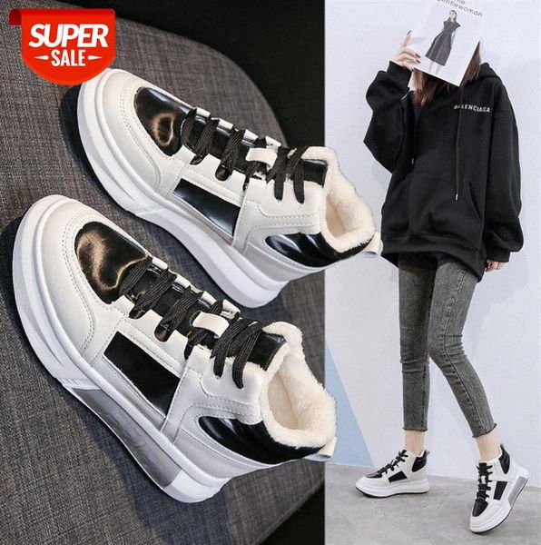 

plus velvet white shoes women sports all-match high-two cotton travel running #os9i