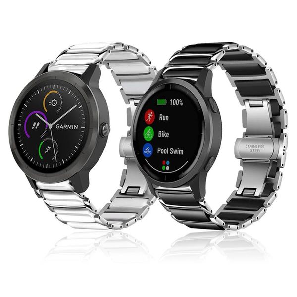 

watch bands stainless steel ceramic strap for garmin vivoactive 4 3 wrist band venu forerunner 245 245m 645 watchband bracelet, Black;brown