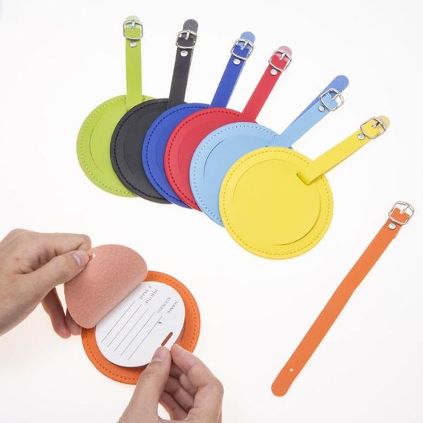 

party favor 100pcs leather suitcase round luggage tag bag pendant handbag travel accessories name id address wedding