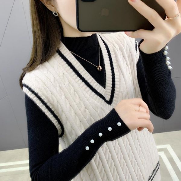 

camisoles & tanks p zone 20] 7226-interior no. 6124] real s striped v-neck twist knitted vest 36, Black;white