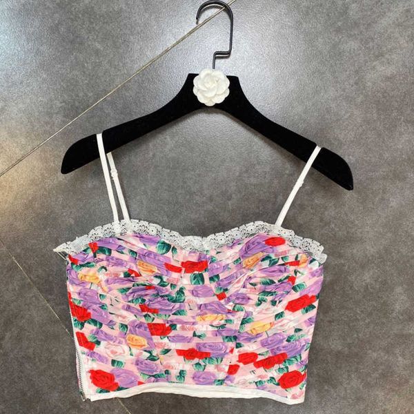 

fabpop summer design sleeveless spaghetti strap floral print lace camis women crop gb130 210709, White