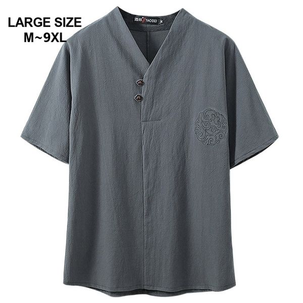 

chinese style super plus size m-9xl men's summer casual v-neck short sleeve t-shirt man loose t-shirts tees 5xl 6xl 7xl 8xl 9xl 210409, White;black