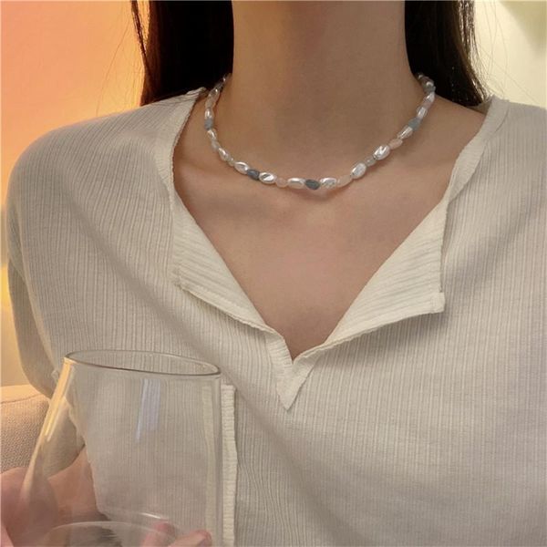 

chains simple irregular pearl stone choker necklace for women girl colorful beaded short charm chokers necklaces party jewelry, Silver