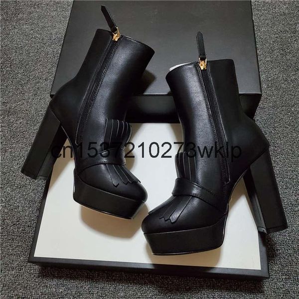 

women designer boots desert boot flamingos love arrow medal 100% real leather coarse size 35-42 winter shoes, Black