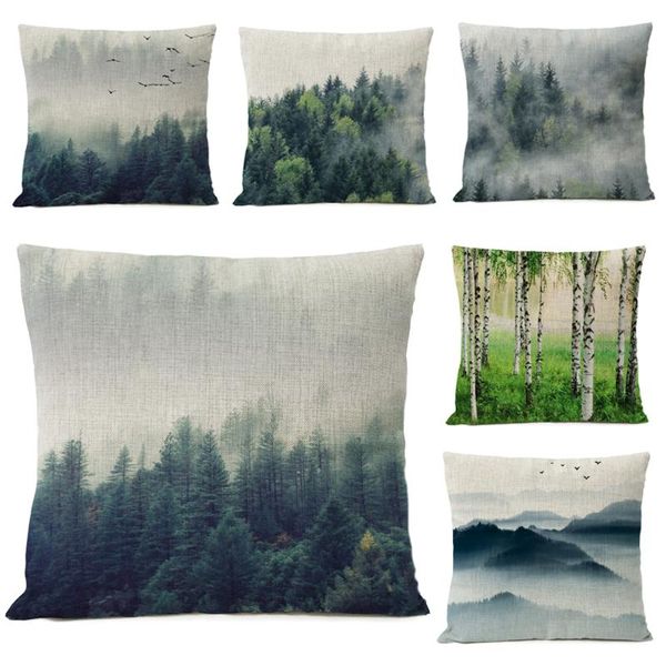

cushion/decorative pillow nordic home decorative pillows forest cover bird ink landscape linen case cushion cojines almofada