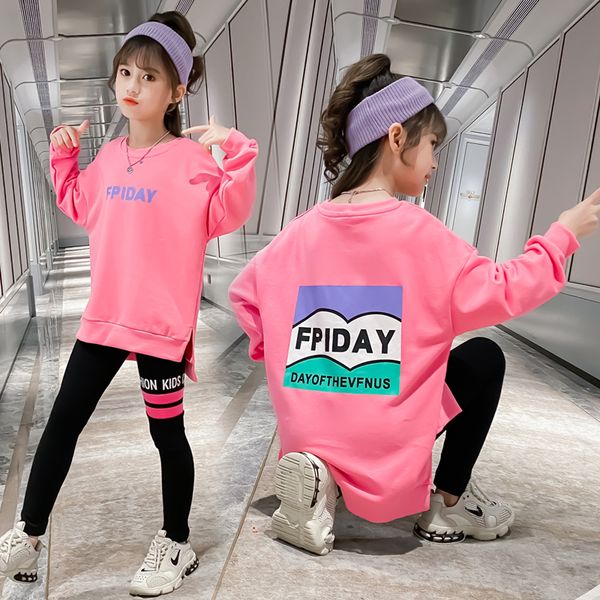 

kids girls clothing set spring autumn long sleeve letter pullover sweatshirt legging pant 2pcs active tracksuit children sets, White