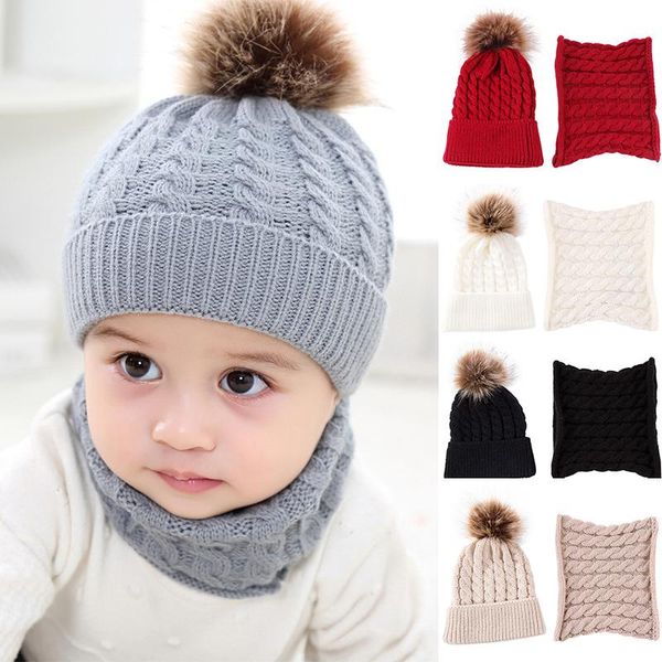 

beanies 2pcs/set fashion born baby hats knitted warm round cap protects ear winter caps scarf suits