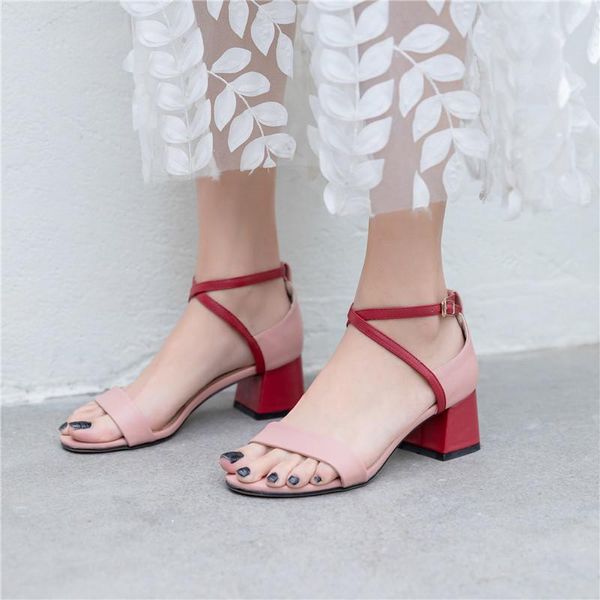 Moda Strap Pink Women Sandals 2021 Chunky Block Heels High Party Tamanhos grandes sapatos de verão Mulher 35-43