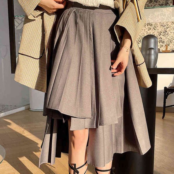 

high waist party skirts vintage elegant faldas irregular hem mid-length ladies all-match bottom clothing gray 16w61702 210510, Black