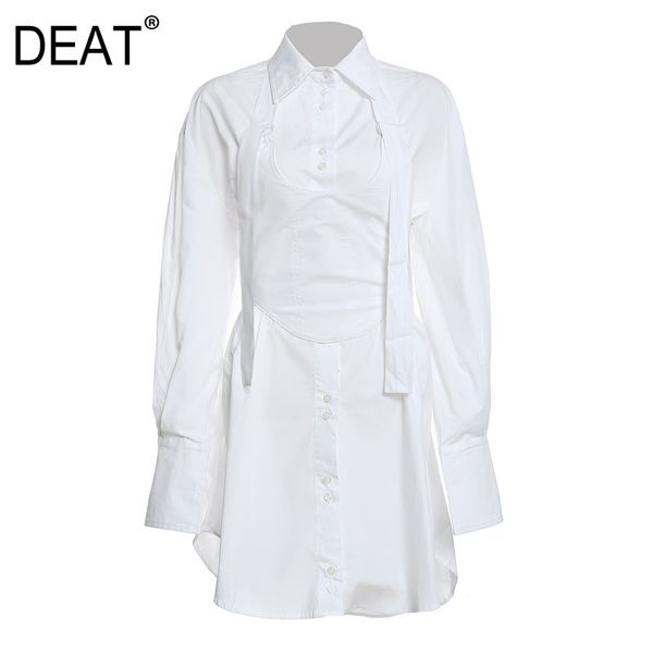 

turn-down collar full sleeves waist seal autumn long high fashion women shirt dress white cotton two pieces wo16000l. 210421, Black;gray