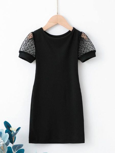 

toddler girls contrast dobby mesh puff sleeve tee dress she, Red;yellow
