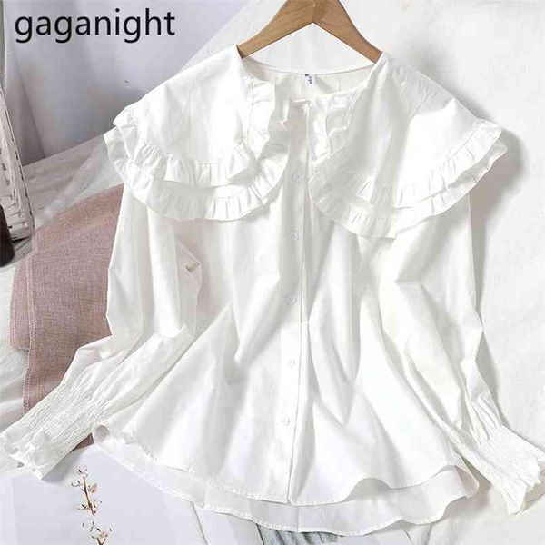 

chic korean women shirt long sleeve fashion ol blouse ruffles collar solid black white shirts spring 2012 blusas 210601