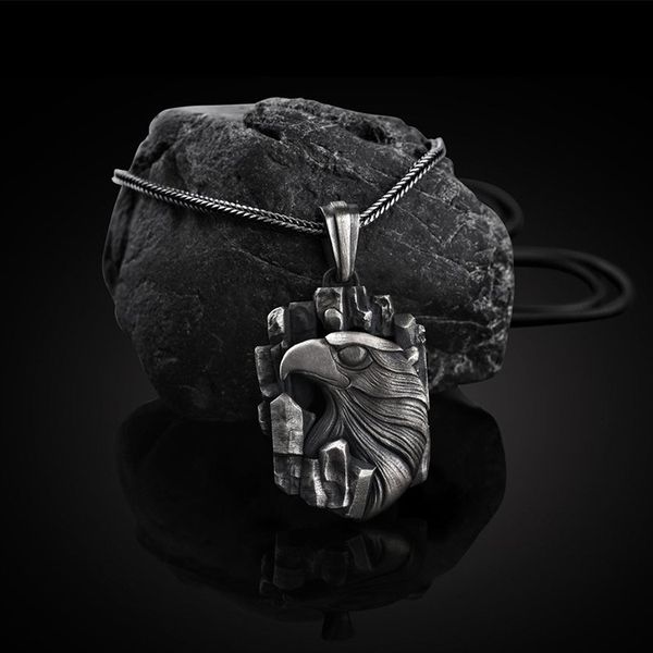 

ins men's animal pendant eagle head tag hip hop necklace jewelry, Silver