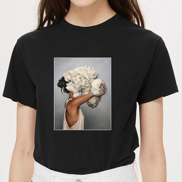 

summer vogue flowers feather women t shirts print graphic tees tumblr streetwear kawaii harajuku casual ladies, White