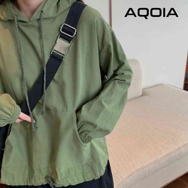 

autumn streetwear solid color chic loose women's hoodies sweatshirt ins fashion pockets oversize female pullovers 210521, Black
