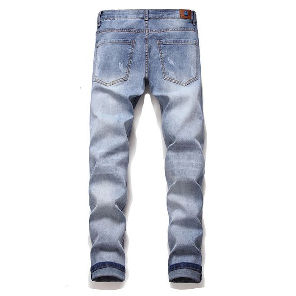 

men's jeans men ripped skinny streetwear knee holes badge embroidery destroyed patch male stretch casual joggers denim trousers11 eqhe, Blue