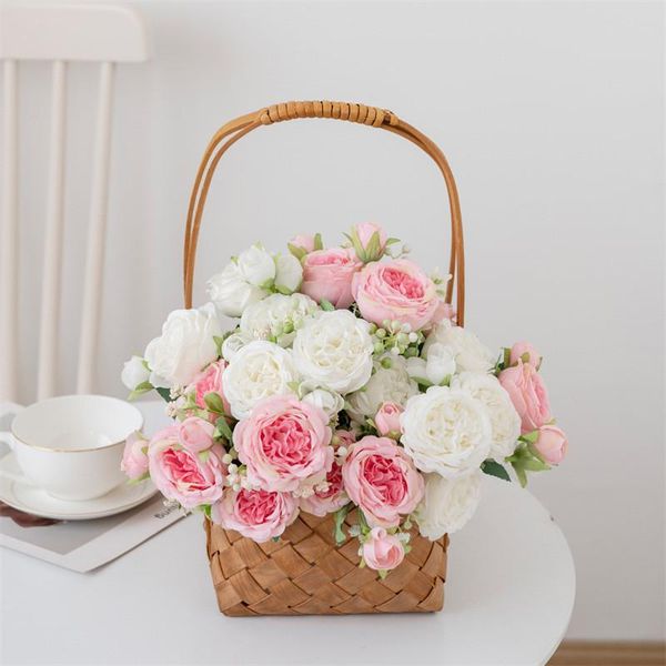 

decorative flowers & wreaths 1bouquet silk peony 5 big head and 4 bud fake home decoration artificial christmas year wedding decor indoor