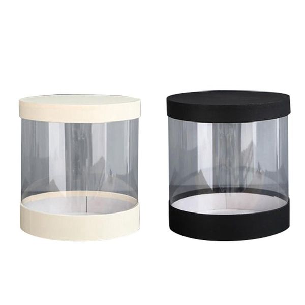

gift wrap 2 pcs round flower paper boxes flowers bucket transparent pvc cake box ladies lid party black & white
