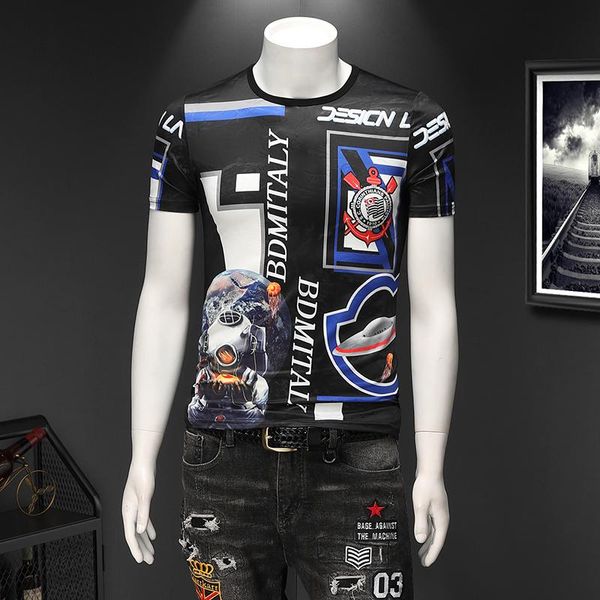 

men's t-shirts 7 xl plus-size wear the summer 2021 ice silk short sleeve t-shirt printing p45 qt3025-2116, White;black