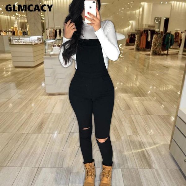 

women's jumpsuits & rompers women spring autumn casual jumpsuit baggy denim jeans bib full length pinafore dungaree overall pants trous, Black;white