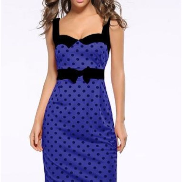 

casual womens designer formal dress slim sleeveless dot bow pencil dresses panelled print female clothing summer, Black;gray