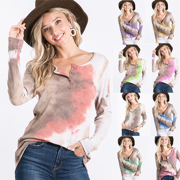 

women's large-size shirts tie dye button up crew neck cotton released autumn clothes winter, White