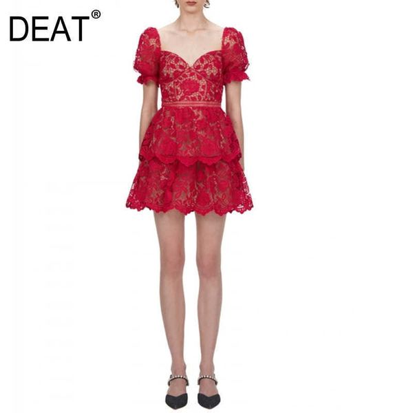 

[deat] summer fashion v-neck high waist hollow out short sleeve solid color loose dress women 13c530 210527, Black;gray