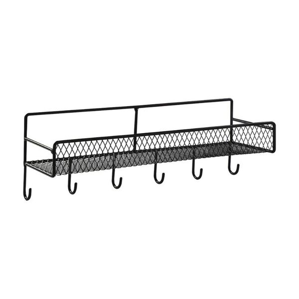 

hooks & rails 1pc wall-mounted rack wrought iron storage bathroom (black)