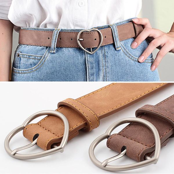 

belts women heart shaped alloy belt metal buckle casual waistband elastic faux leather waist for and girls, Black;brown
