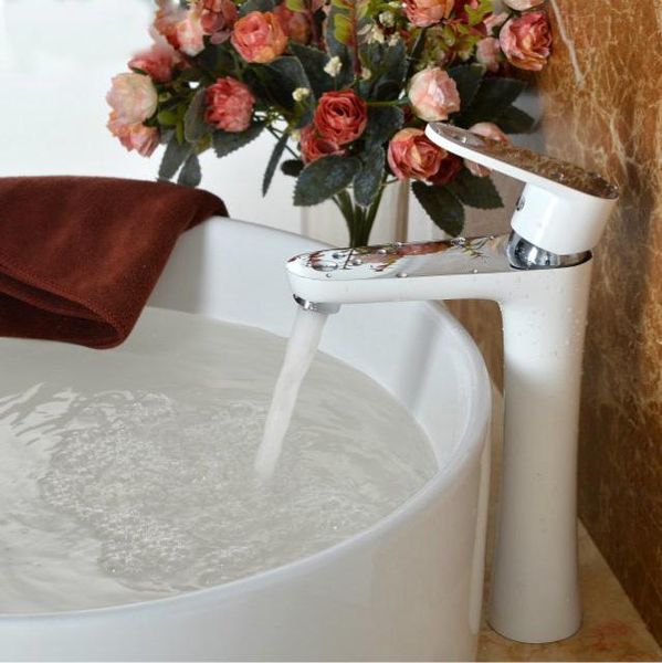 

bathroom sink faucets faucet chrome white water tap solid brass single handle basin mixer and cold deck mounted