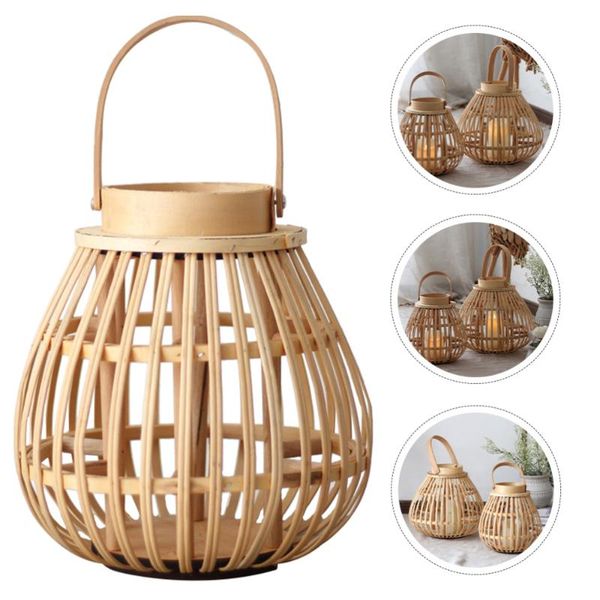 

candle holders 1pc household candlestick bamboo woven deskhome decor (beige)