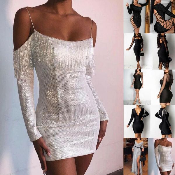 

women ladies bandage bodycon long sleeve evening party cocktail club mini dress women's swimwear, White;black