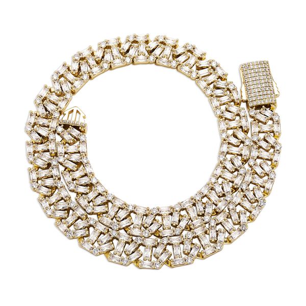 

13mm cuban link chain lab diamond pig nose cuba chain necklace bracelets, Silver