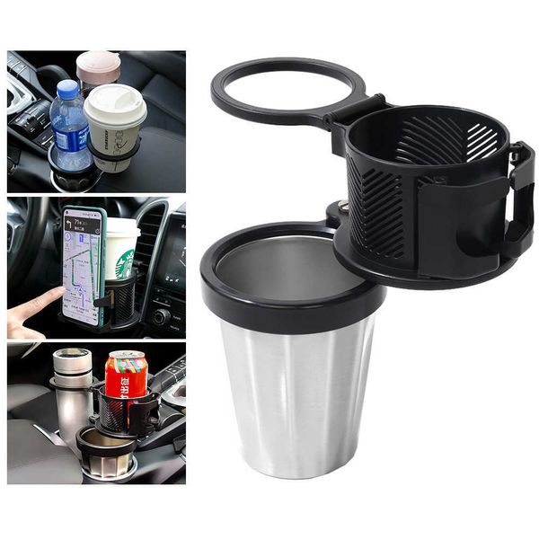 Portabicchieri da auto 3 in 1 in acciaio inossidabile Tre supporti per bevande caffè, può passare al portabicchieri fisso con ventola per telefono