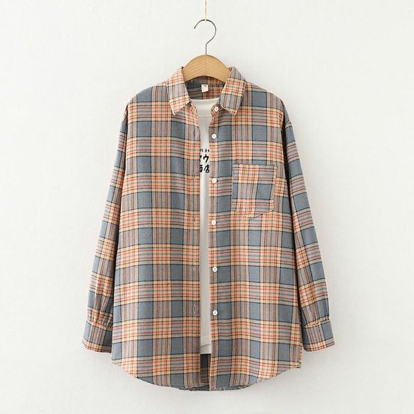 

women's blouses & shirts plaid women loose long sleeve lady checked female clothes outwear autumn spring 2021 arrivals, White
