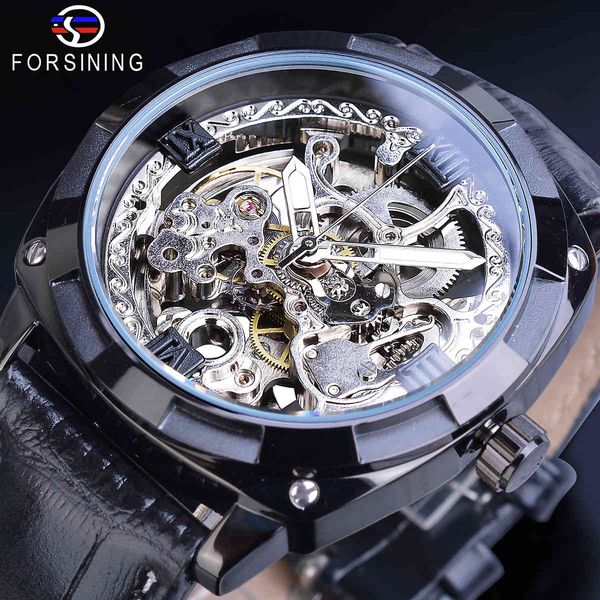 

researching classic men mechanical watches black transparent square iron plate automatic man watch leather tape relogio masculino, Slivery;brown
