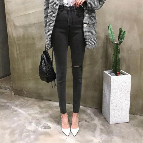 

hzirip stylish black grey plus denim jeans pockets elastic skinny female 2021 basic slender women high waist trouse women's, Blue