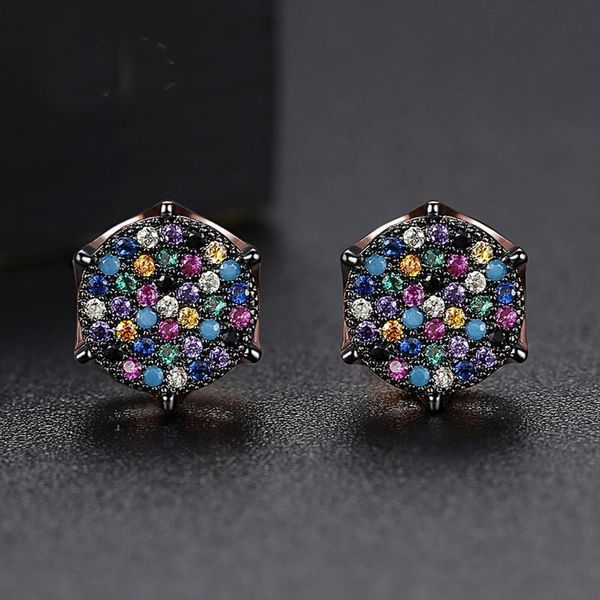 

stud cocom geometric punk earrings for men women multicolor cubic zironia hip hop fashion jewelry christmas gift, Golden;silver